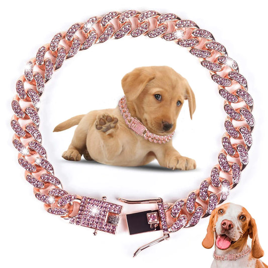 Pink Diamond Link Pet Collar – 20" Rose Gold Chain with Secure Buckle for Small to Medium Dogs & Cats