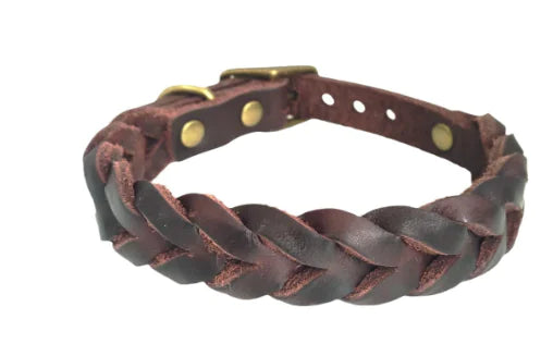Durable Braided Leather Dog Collar for Small to Medium Dogs